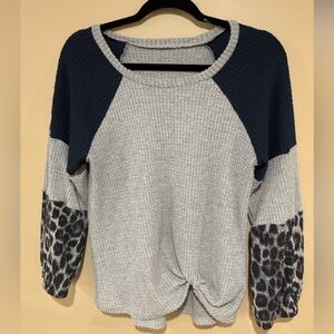 Cheetah colorblock twist front waffle knit